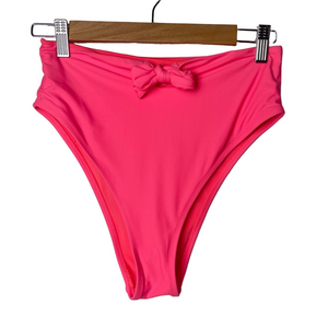 Aerie High-Waisted high cut Bikini Bottom bright pink front tie bow size Med new